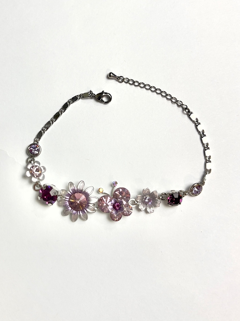 Simulated purple tourmaline Butterfly Bracelet  Silver Gemstone Jewelry 8”